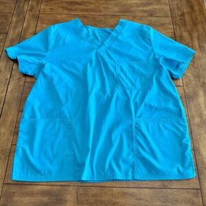 ScrubStar Aquamarine Blue Scrub Set V-Neck Top Large Cargo Pants Medium WM01T895